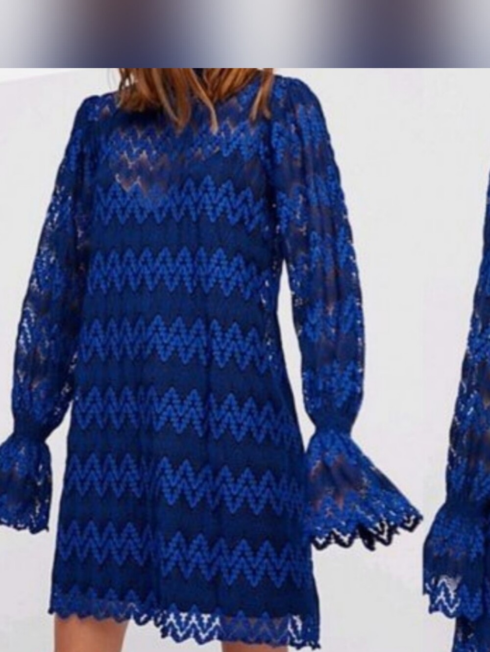Free People  dress Lace Blue  long sleeves size Medium color blue good Condition
